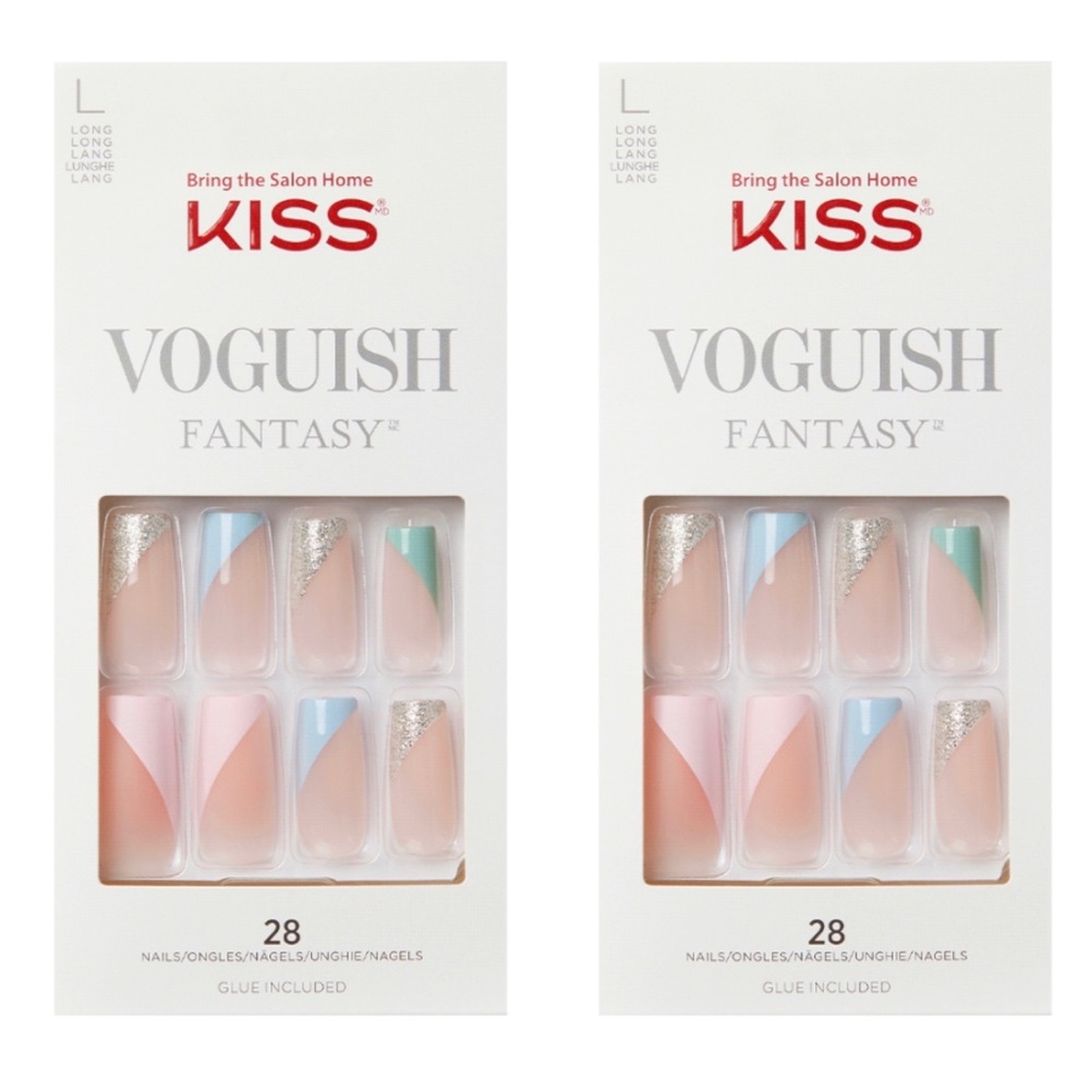 Kiss Long Length Pastel French Manicure Nails Square Tip Set of 2